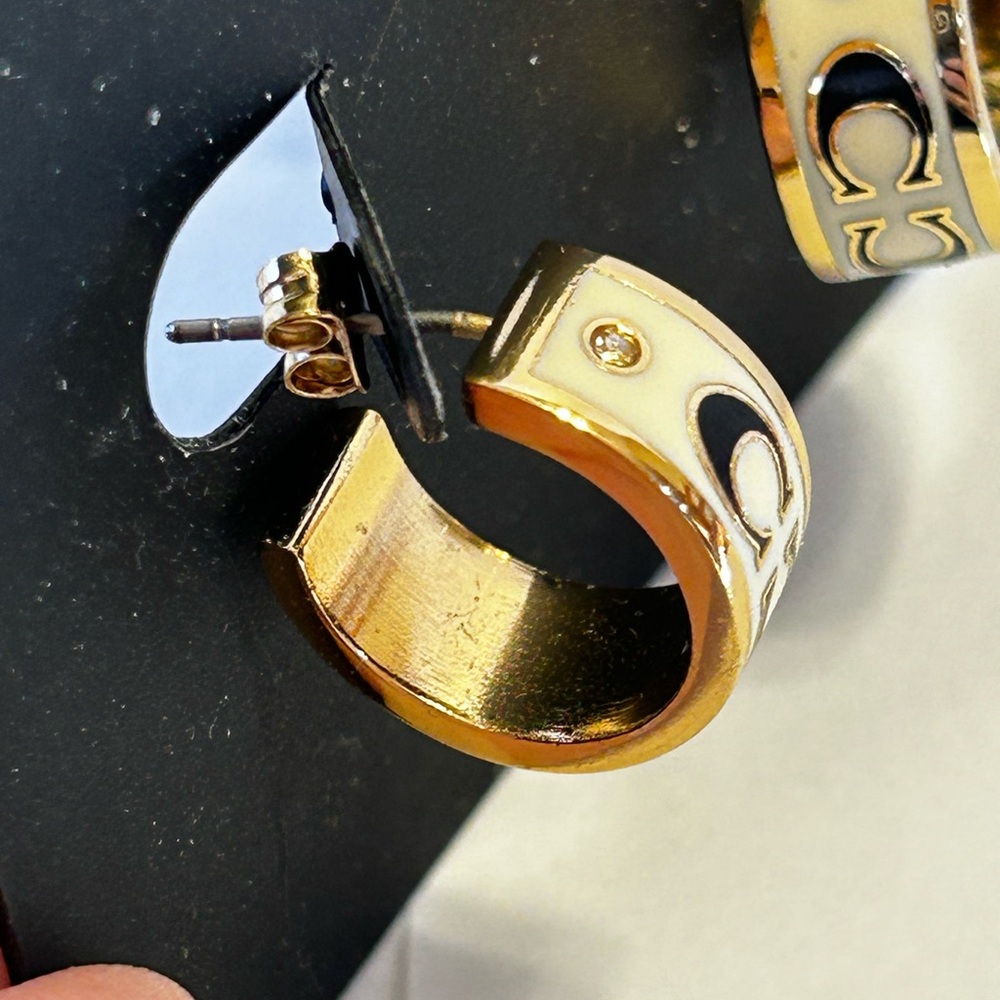 Coach Signature Enamel Gold Huggie Hoop Earrings - Picture 4 of 5